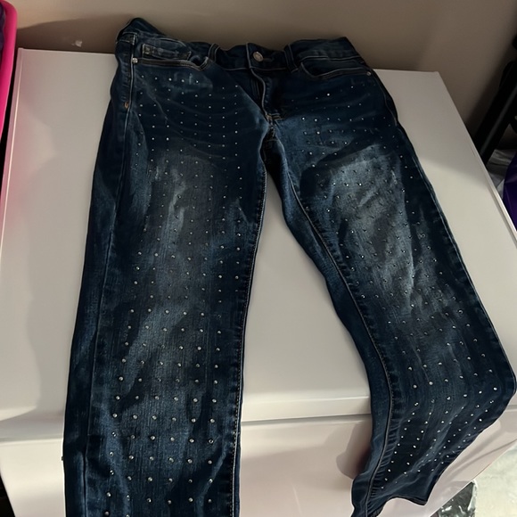 Blue denim jeans with diamond sparkle crystals in the front - Picture 2 of 2